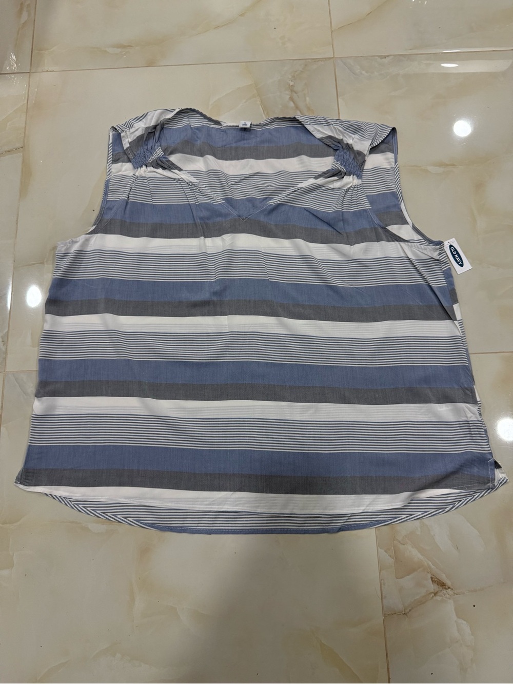 Old Navy Blue and White Striped V-Neck Tank Top
